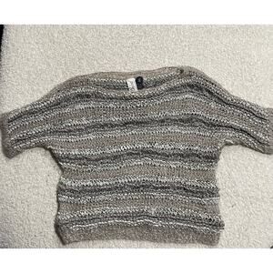 Bird by Juicy Couture Womens Size S Knitted Suede Striped Sweater Gray MSRP $498